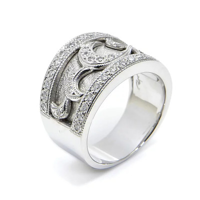 0.45ct Natural Diamond Arabesque Ring K18WG 18K White Gold 13.5g Size 7.5 US