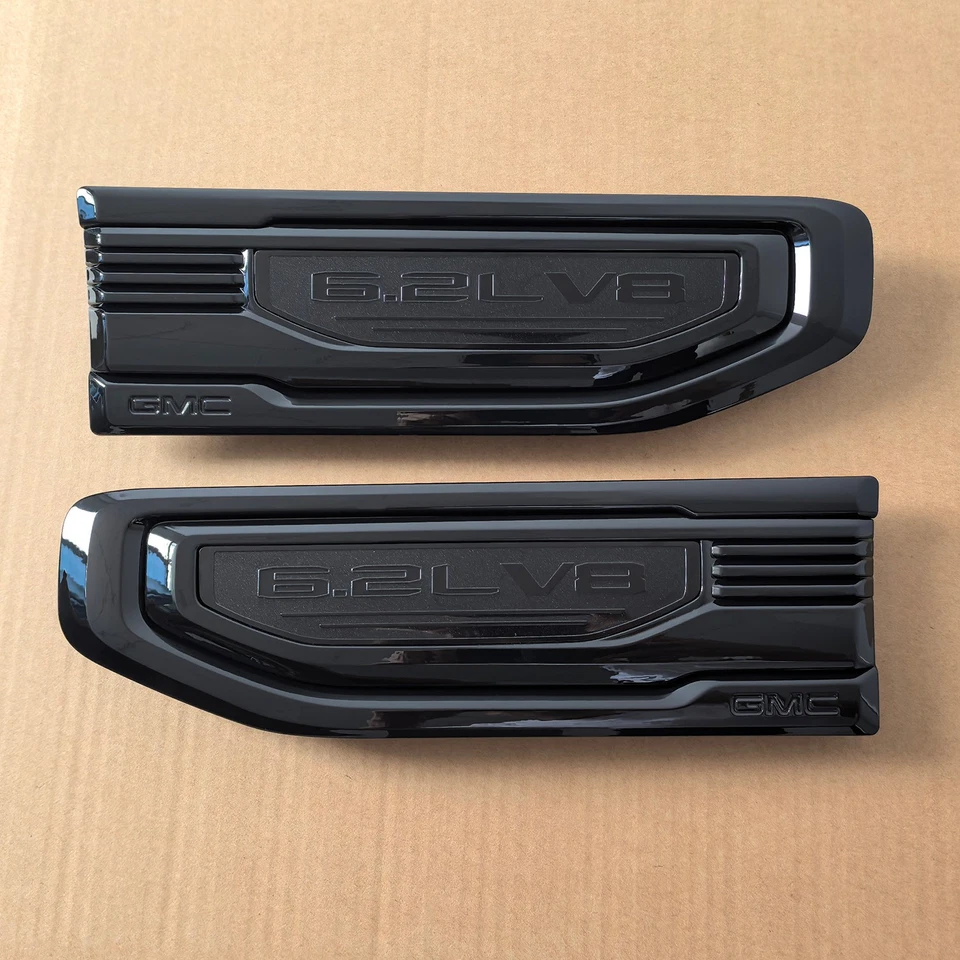 OEM 2019+ GMC 6.2L V8 Fender Vent Emblem for Sierra 1500 Gloss Black 86532094 - Image 2 of 4