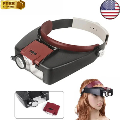 Jewelers Head Headband Magnifier LED Illuminated Visor Magnifying Glasses Loupe