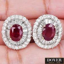 Estate Diamond 5.80ct Ruby 18K White Gold Halo Statement Stud Earrings 9.1 Gr NR