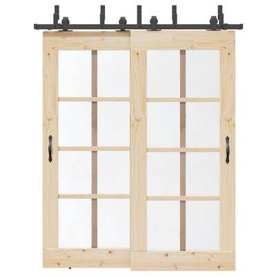 Schiebetürbeschlag-Set zweigleisig 183 cm schwarz pulverbeschichteter Stahl Bypass 80 kg