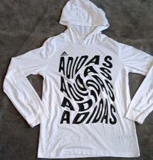 Adidas Hooded White Long Sleeve Lightweight Kids Active Wear Youth Sports Top 14