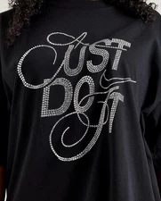 Nike Sportswear Rhinestone Shirt Dance ‘Just Do It’ Women’s Size Large Black NWT