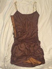 PrettyLittleThing Brown Corset Chain Strap Bodycon Dress US Size 4 (UK Size 8)