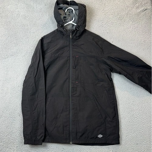 NEW Dickies Ripstop Utility Jacket Mens Medium Black Water Resistant Hooded Logo - product listing photo