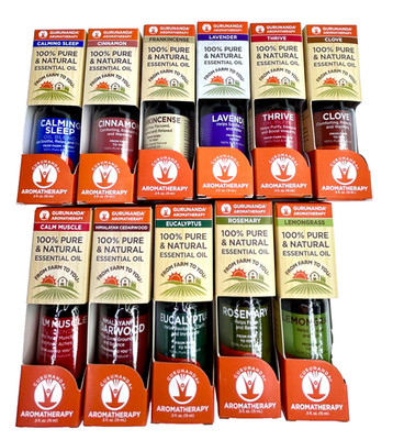 LOT OF  11 GURUNANDA AROMATHERAPY 100% Natural Essential Oil .5 fl.oz ---NEW