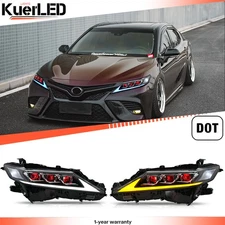 For Toyota Camry 2018-2024 Carbon Fiber Headlight Red Devil eye Front Lamps Pair