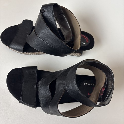 Modzori Olivia Reversible 4 Way Wedge Sandals Size 11 Peep Toe Black - Picture 2 of 9