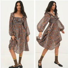 NWT For Love & Lemons Brittany Midi Dress - Floral - Long Sleeve - Size XS