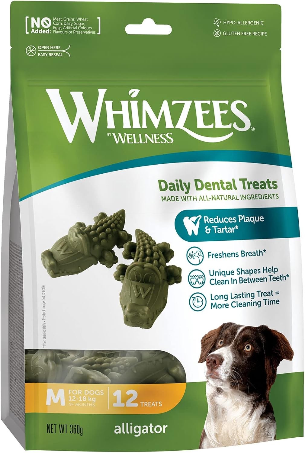 Whimzees Natural Dental Sticks Chew Treats, Alligator - Medium 12 Pack - Image 2