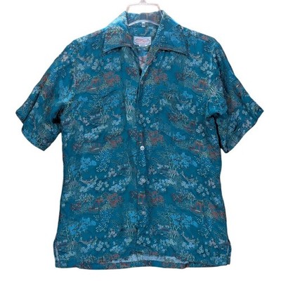 Vintage Monet LTD Traditional Asian Pagoda Streetwear Button Up Shirt Men Medium