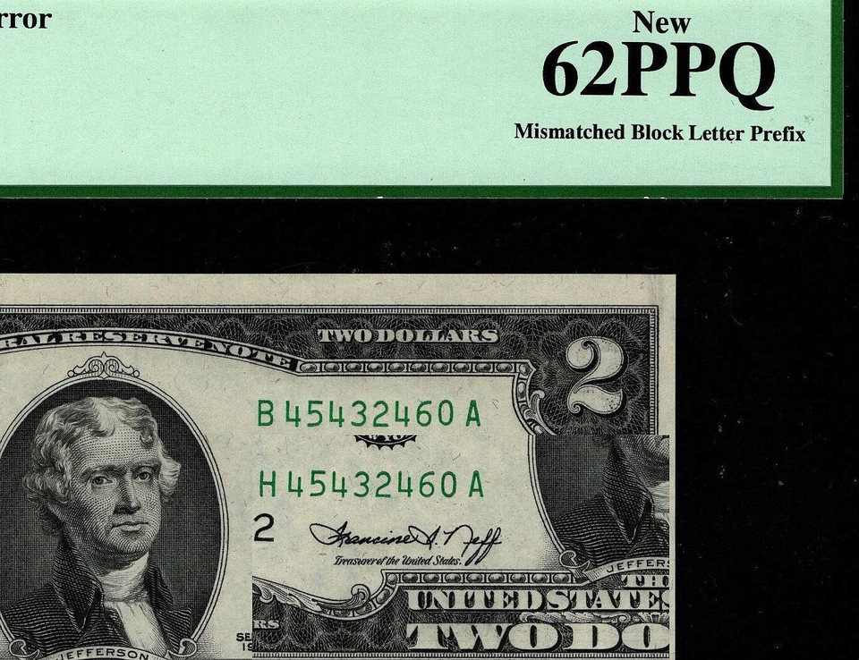 1976 $2 FRN NEW YORK MISMATCHED PREFIX LETTER H/B ERROR NOTE PCGS CU 62 PPQ - Image 2 of 4