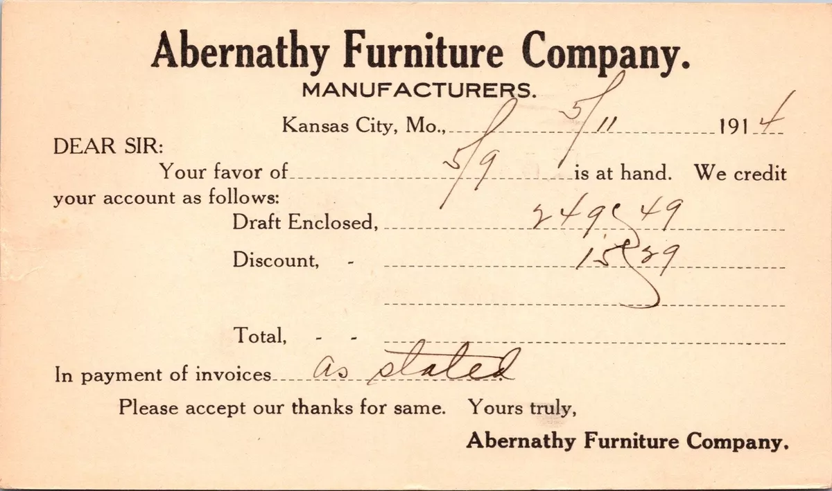 1914 Abernathy Furniture Company Kansas City Mo F38280 eBay