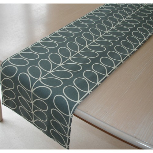 SMALL 36" Coffee Table Runner 3ft Orla Kiely Linear Stem Cool Grey Cream 90cm - Picture 2 of 3