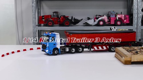 Tenda elettrica 1/14 metallo idraulico 3 assi rimorchio scarico per camion trattori RC - Video 1 di 1