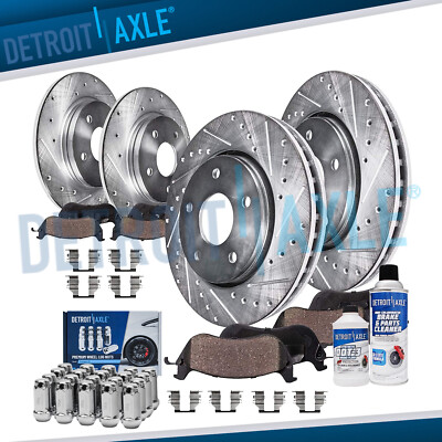 Front & Rear Drilled Rotors Brake Pads w/20pc Wheel Lug Nuts for Ford Explorer