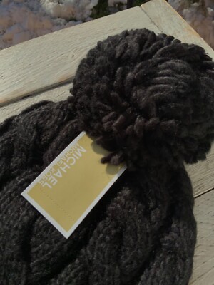 New MICHAEL KORS Cable Knit Teddy Fleece Pom Pom Beanie  display picture 1