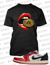 Bite Bitcoin Fat Lips Graphic Pro Club Shaka Tee to Match J1 Low Rookie OG Sport