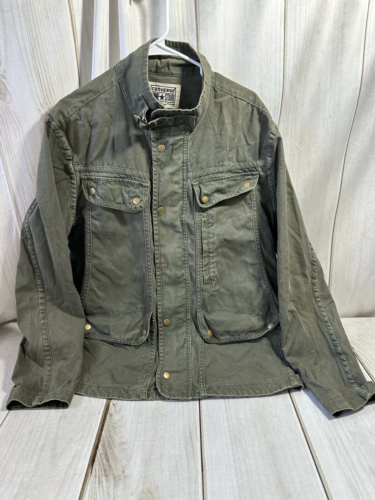 Converse One Star Women's Large Military Green Cargo Jacket  Utility Distressed