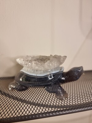 Kristall Geode Schildkröte handgefertigt poliert Naturstein Verzierung freiliegende Geode