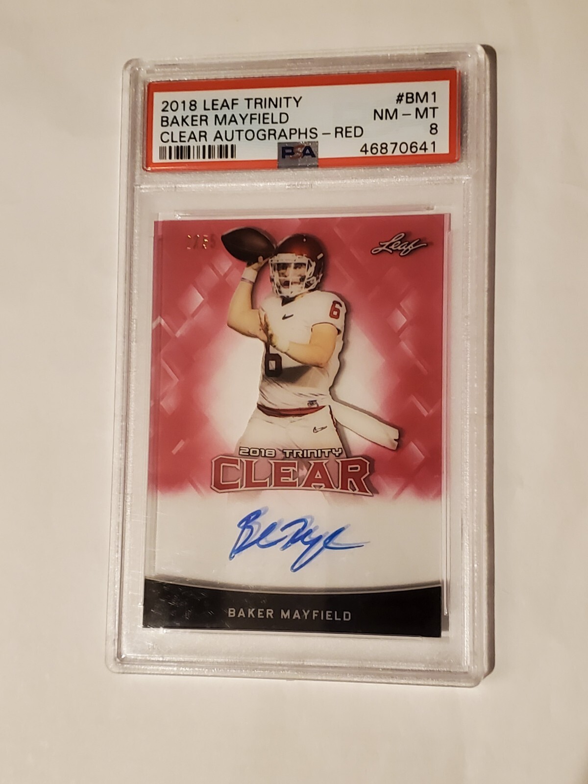 Baker Mayfield Leaf Trinity Clear Autographs #BM1 Red