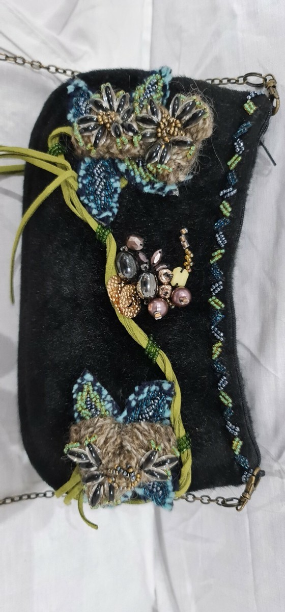 Mini Sac De Soirée Mary Frances Fern Grove - Clutch Noir, Artisanal, Neuf Avec étiquettes