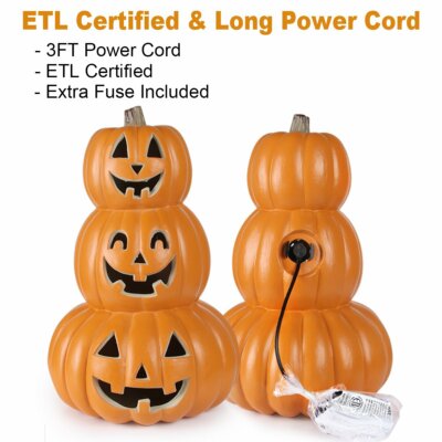14'' Halloween Jack O Lantern 3 Tiers Prelit Pumpkin Light Indoor Outdoor Decor