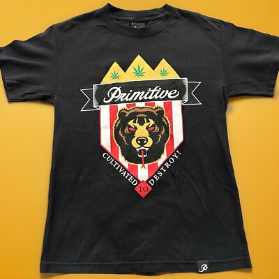 Primitive Cultivated To Destroy Bear Small Graphic T-shirt Men EUC