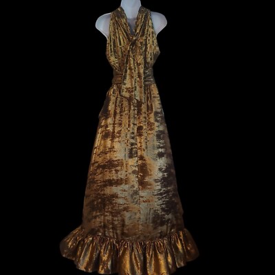 Alex Marie Tiffany Liquid Gold Shiny Elegant Ruffle Asymmetrical Maxi Dress  6 | eBay