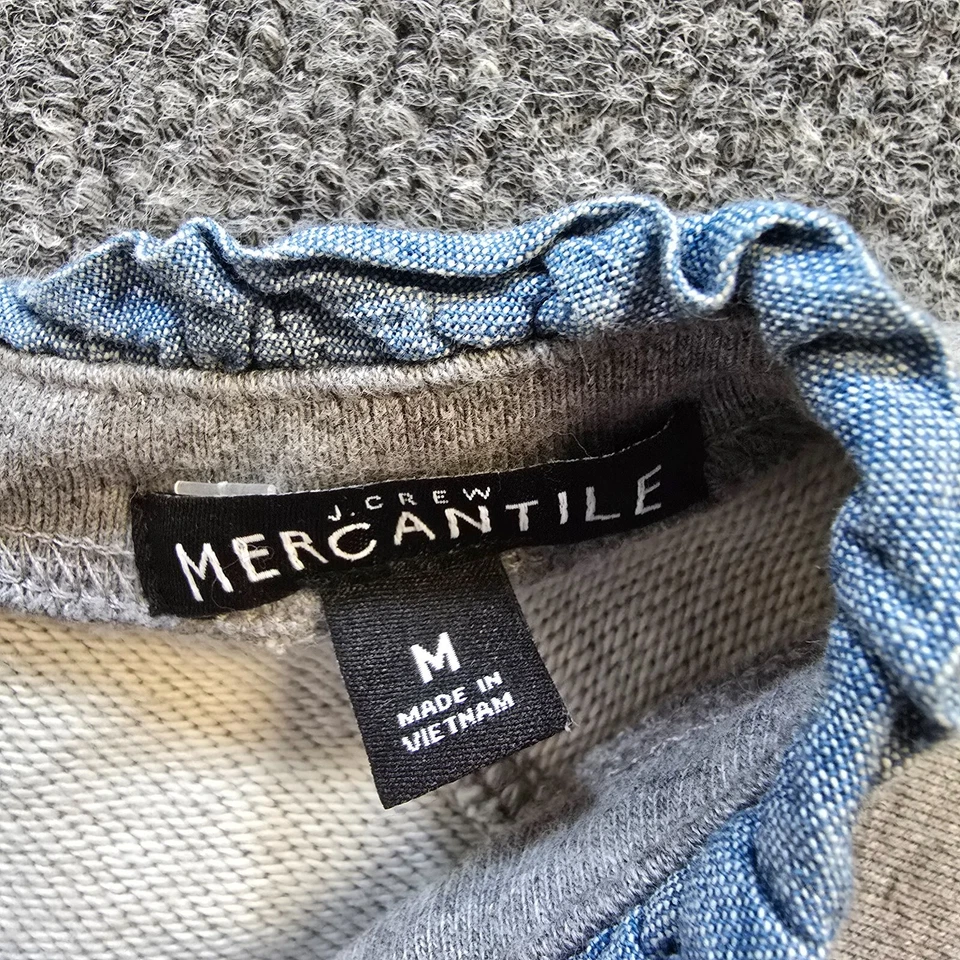 Sudadera J Crew Mujer Gris Medio Denim Volantes Manga Larga Top Informal Básica Foto 4 de 4