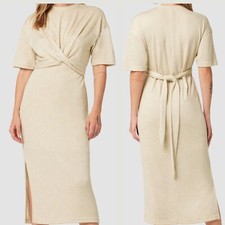 Hudson Short Sleeve Wrap Sweater Dress Midi Womens S Career Side Slit Stretch