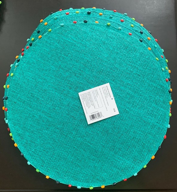 LOT OF 6 Destination Summer 15" d Round Placemat with Beaded Trim,teal