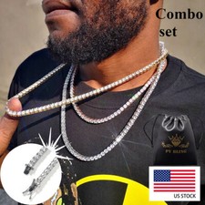 316L Stainless Steel 5MM Tennis Chain 5A ICED CZ Out Hip Hop Necklace White Gold