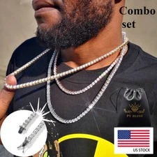 316L Stainless Steel 5MM Tennis Chain 5A ICED CZ Out Hip Hop Necklace White Gold