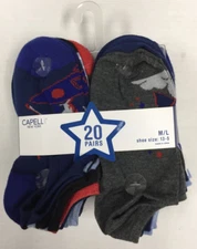 Capelli New York 20 Pair Toddler Boy's No Show Socks Asst'd Patterns  M/L (13-5)