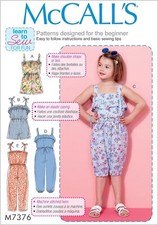 McCalls M7376 Girls Romper Jumpsuit Sewing Pattern Sizes 2-5