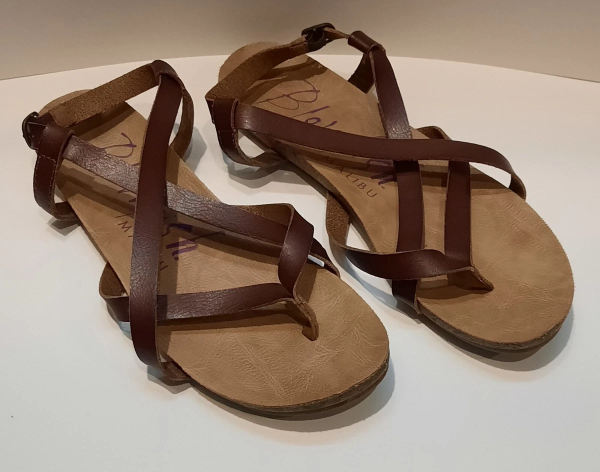 Blowfish Malibu Granola Strappy Sandals Flats Brown Vegan Leather