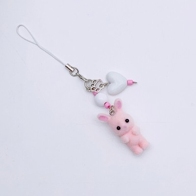 Kawaii Flocking Rabbit Pendant Cute Phone Lanyard Sweet Versatile Keychain Gifts
