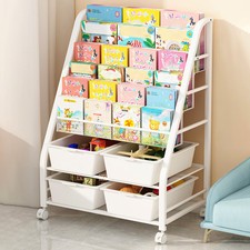 Childrens Kids Book Shelf Metal Sling Storage Rack Organizer Bookcase Bookshelf