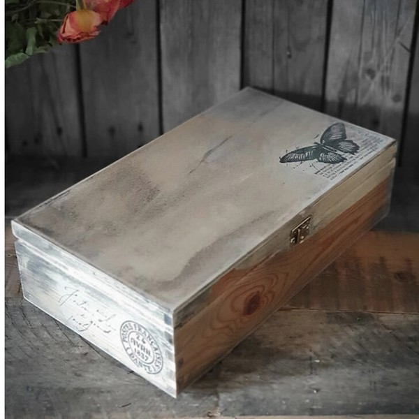 Vintage Weinholzkasten 35X20X10 Cm Landhaus Weintruhe Shabby Holz Handarbeit-image
