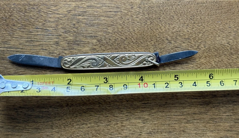 Engraved Victorian Gold Pocket Knife Miller Bros 2 Blade Ornate - Image 3 of 4