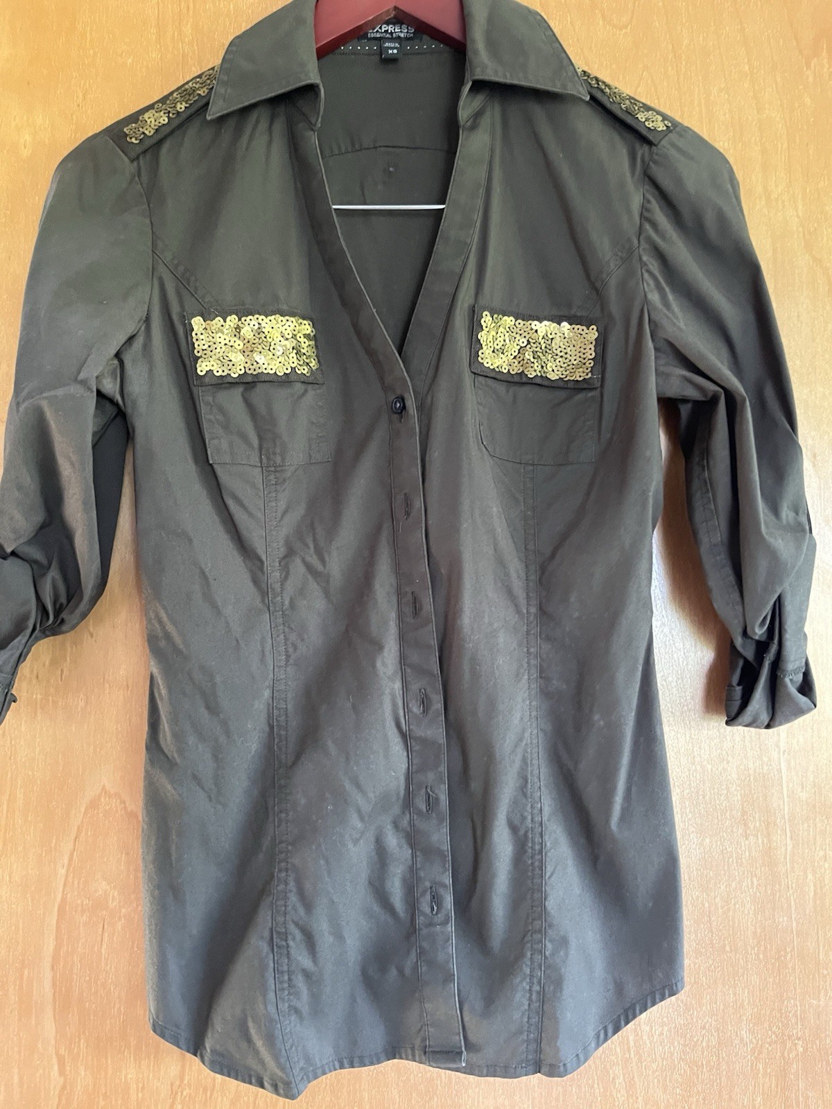 Express Essential Stretch Sequin Button-Up Blouse… - image 1