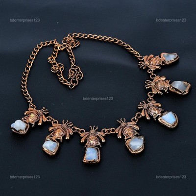 Daughters Day Deal Copper Natural Rainbow Moonstone Rough Chain Necklace Jewelry
