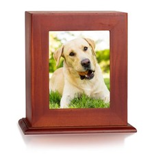 Pet Urn for Ashes with Photo Frame, Brown Wooden Dog Memorial Box with Velvet...