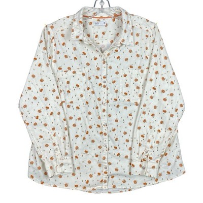Croft & Barrow Fall Pumpkin Flannel Top Women s 2XL Long Sleeve Button Up Shirt