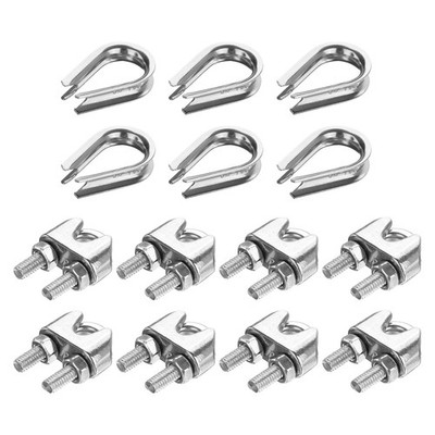 14Pcs M8(8mm) Wire Rope Cable Clamp Thimble and Crimping Loop Silver
