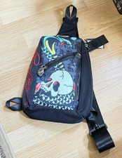 Ed Hardy Skull Graphic Crossbody Sling Bag Bl...