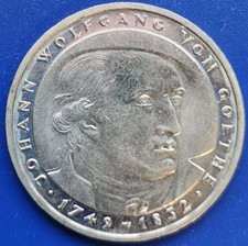 West Germany 5 DM Deutsche Mark 1982 D Federal Eagle Johann Wolfgang von Goethe