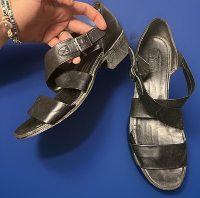 MUNRO AMERICAN Black Leather Strappy Slingback Sandals Low Whimsigoth Women 10.5
