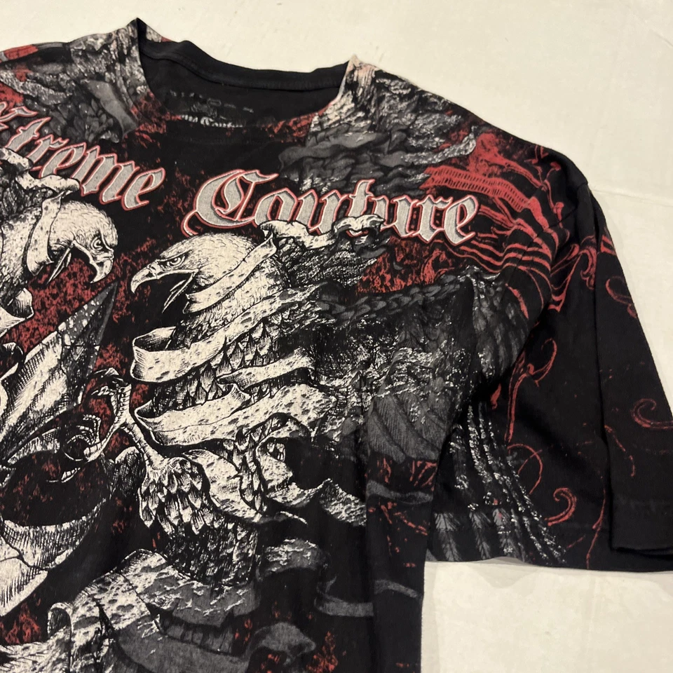 Camiseta Xtreme Couture Affliction Vintage Y2K 2000’s Para Hombre XL Roja Negra Cruz Foto 4 de 4